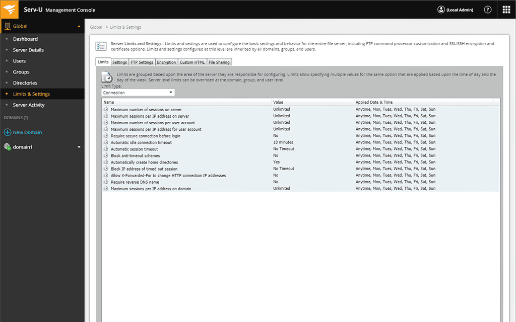 Serv-U FTP Server - Tree Menu Tab 6 Image