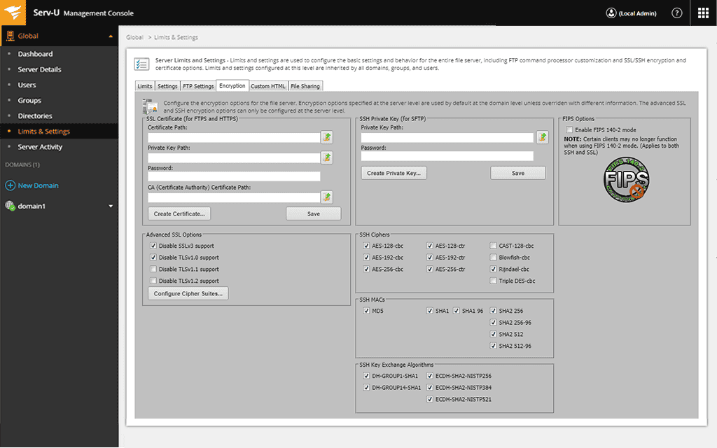 Serv-U Managed File Transfer MFT - Tree Menu Tab 3 Image