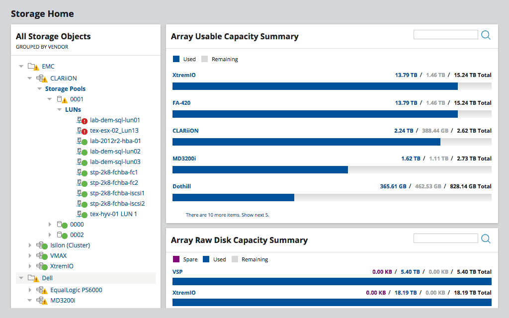 Storage Resource Monitor  Solarwinds - Tree Menu Tab 1 Image