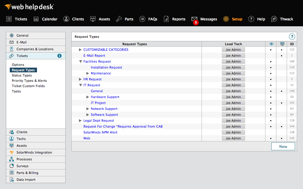 Web Help Desk - IT Ticketing Software - Tree Menu Tab 4 Image